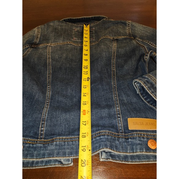Salsa Brand Blue Jean‎ Denim Crop Trucker Style Jacket Womans Size Medium - Picture 10 of 10